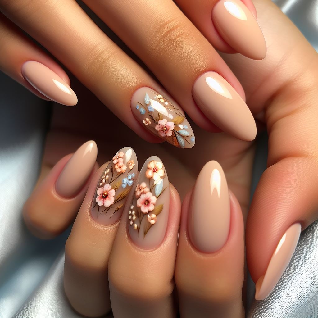  Floral Accents on Sheer Base Nails