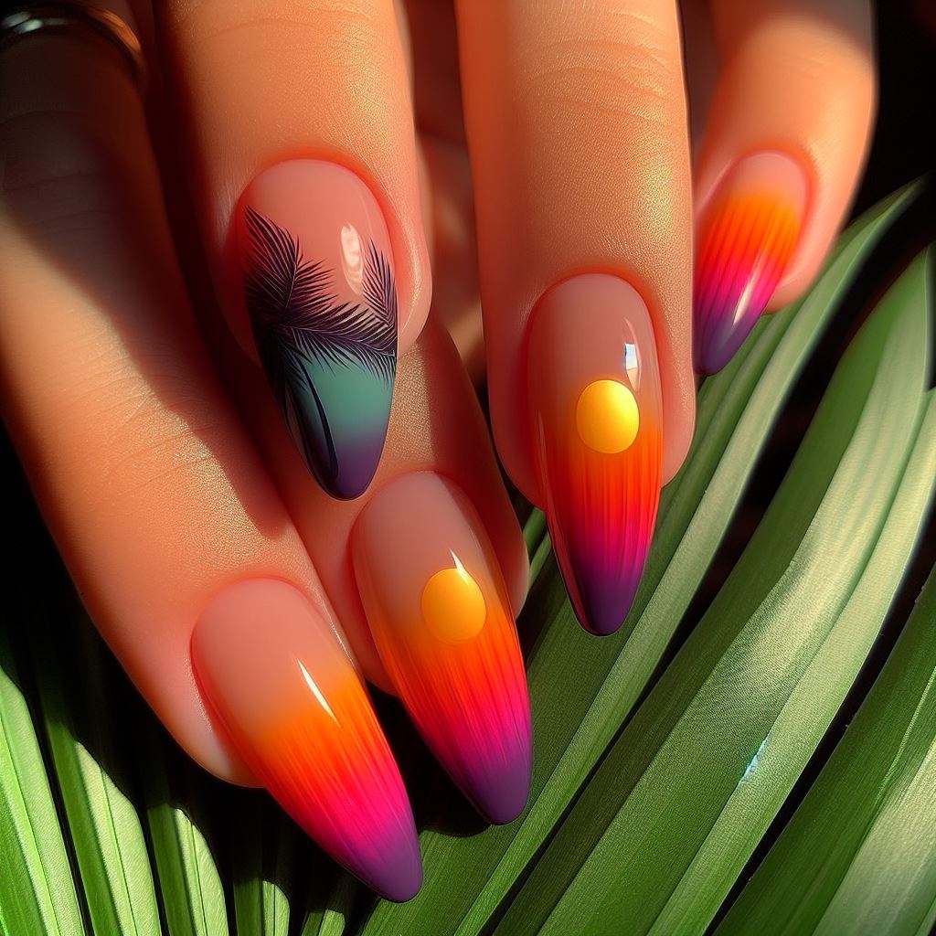 Tropical Sunset Ombre Nails