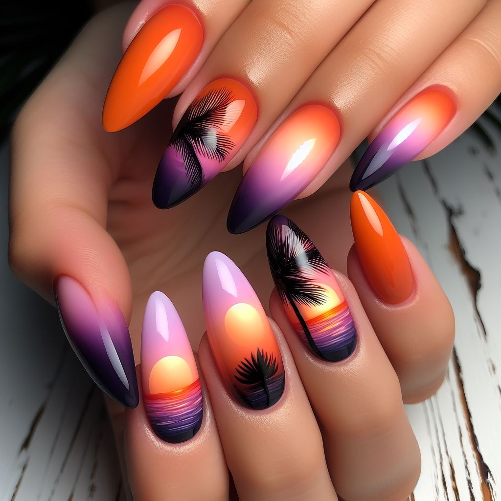 Tropical Sunset Ombre Nails