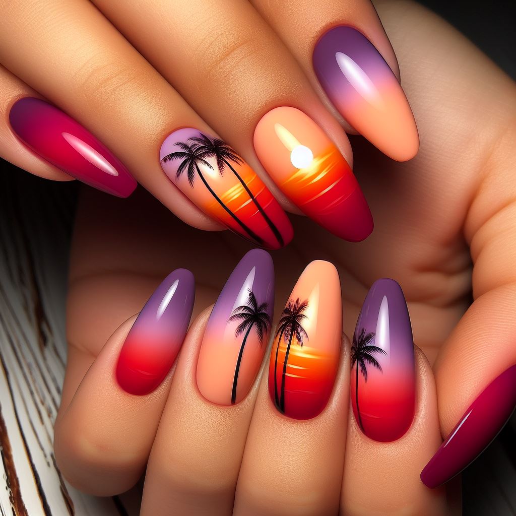 Tropical Sunset Ombre Nails