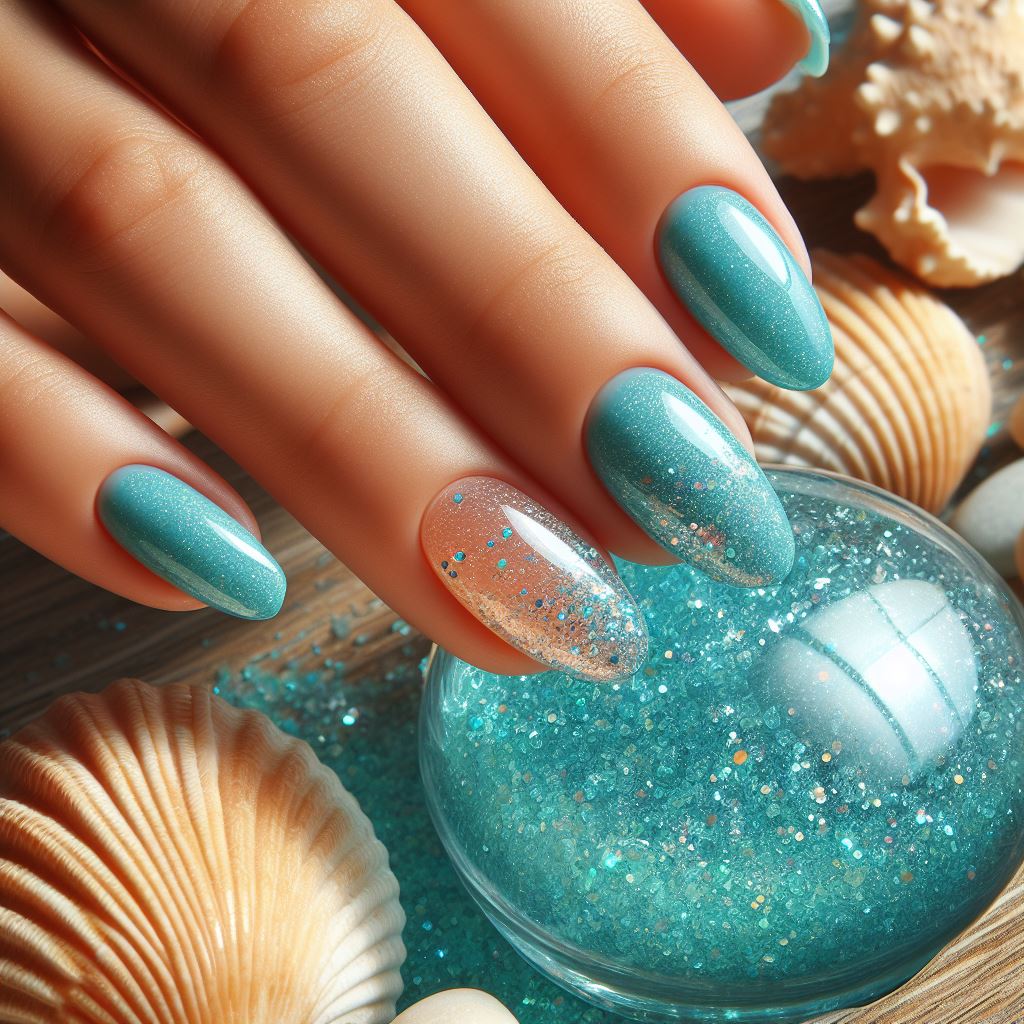 Aqua Marine Sparkle Nails