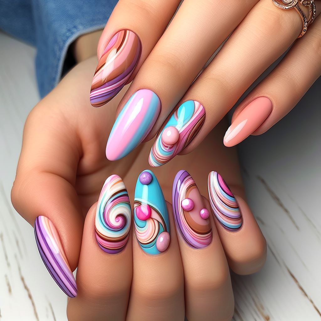 Candy-Colored Swirls Nails
