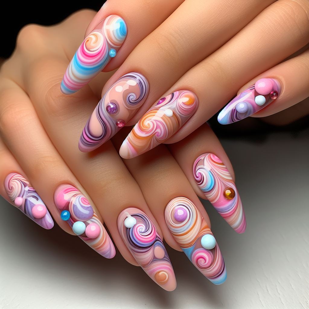 Candy-Colored Swirls Nails
