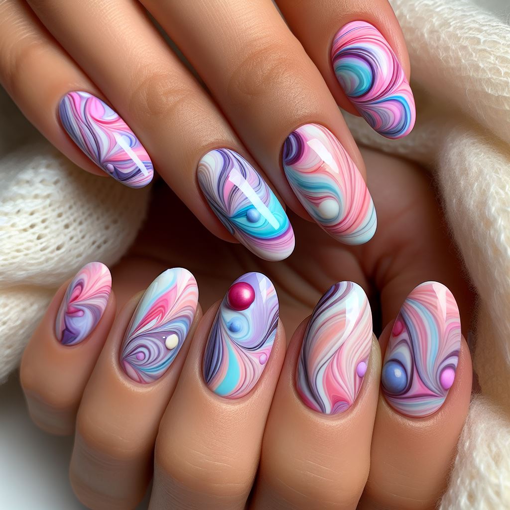 Candy-Colored Swirls Nails
