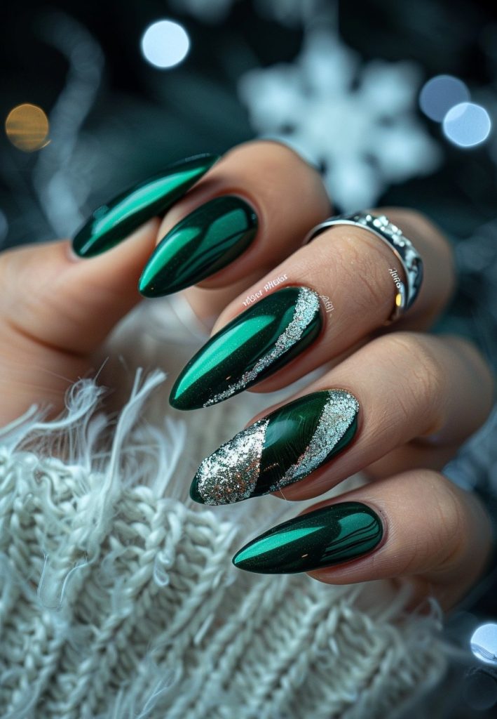 Emerald Green with Silver Glitter
