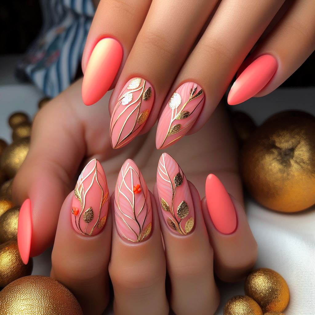 Fiery Coral Reef Nails
