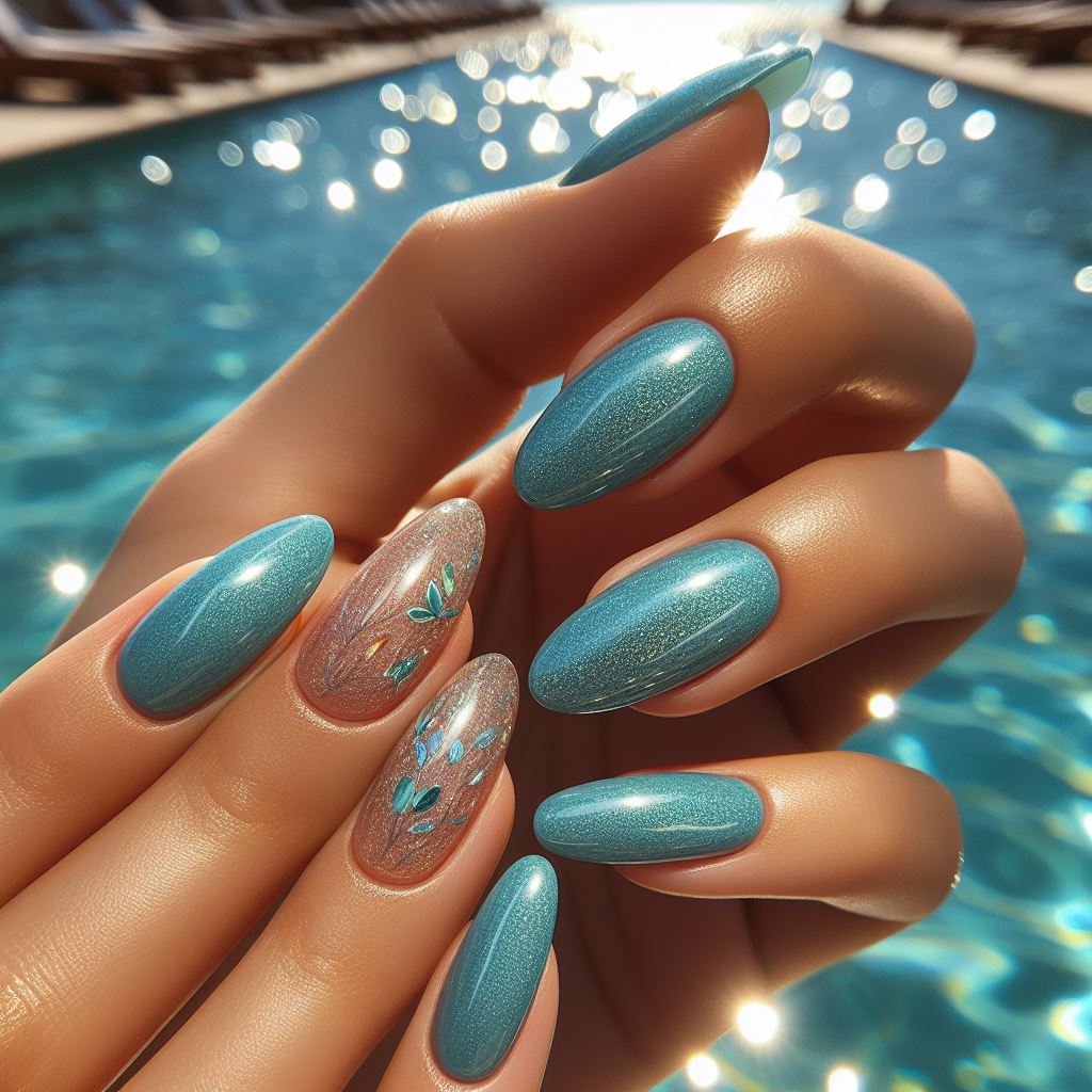 Glistening Poolside Blue Nails