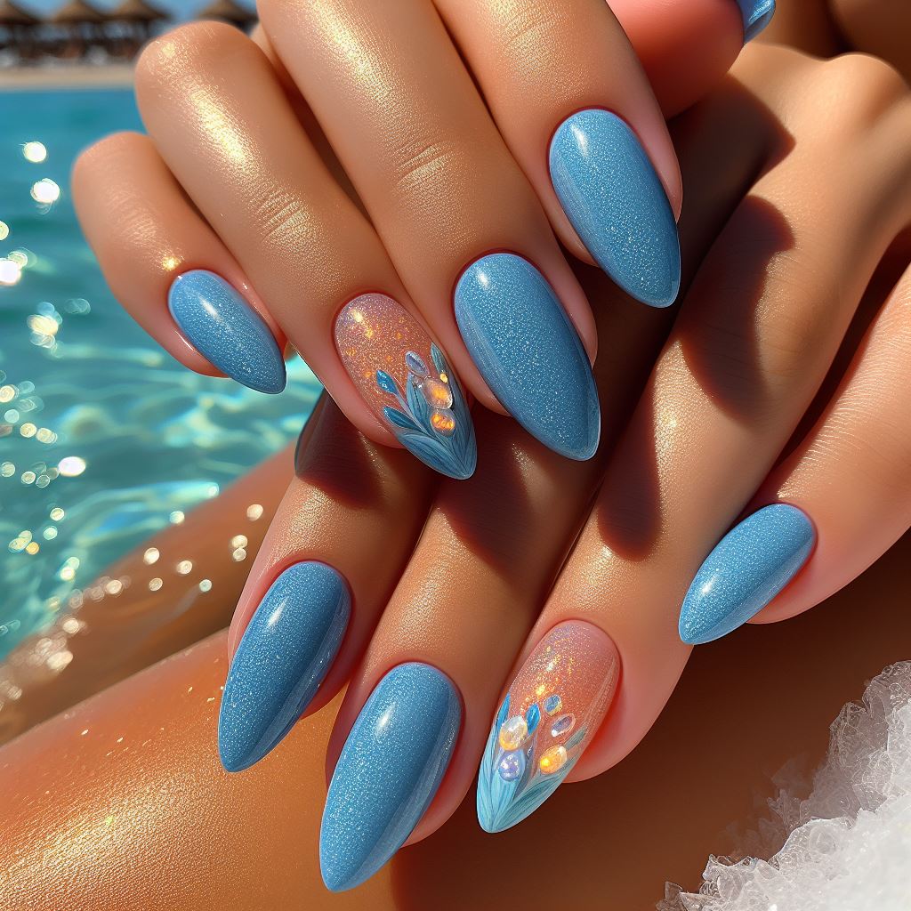 Glistening Poolside Blue Nails