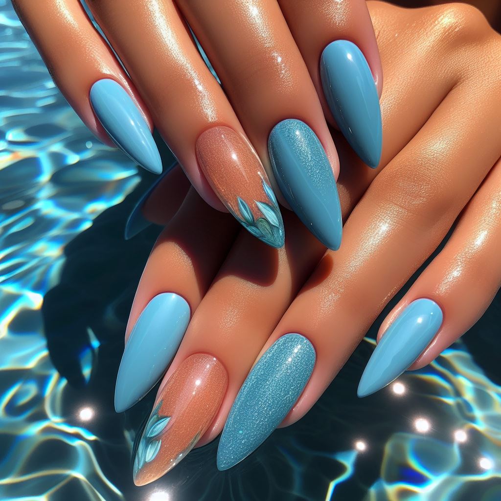 Glistening Poolside Blue Nails