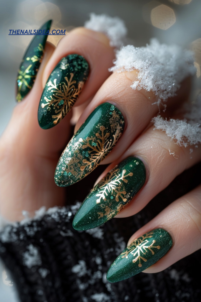 Gold-Leaf Emerald Nails
