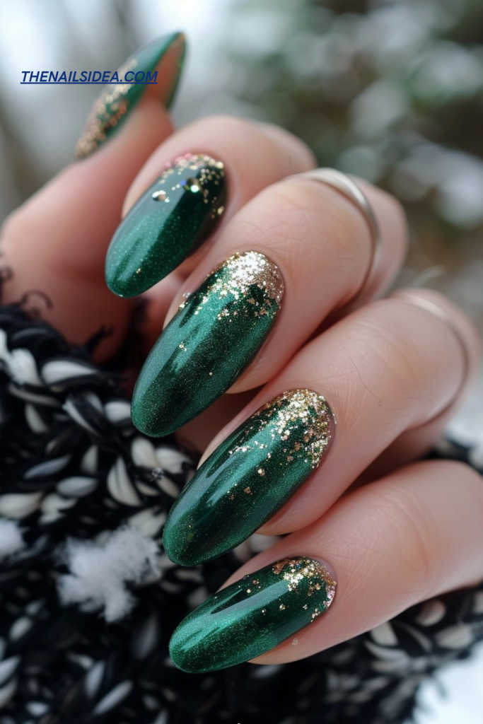 Gradient Green with Glitter Tips
