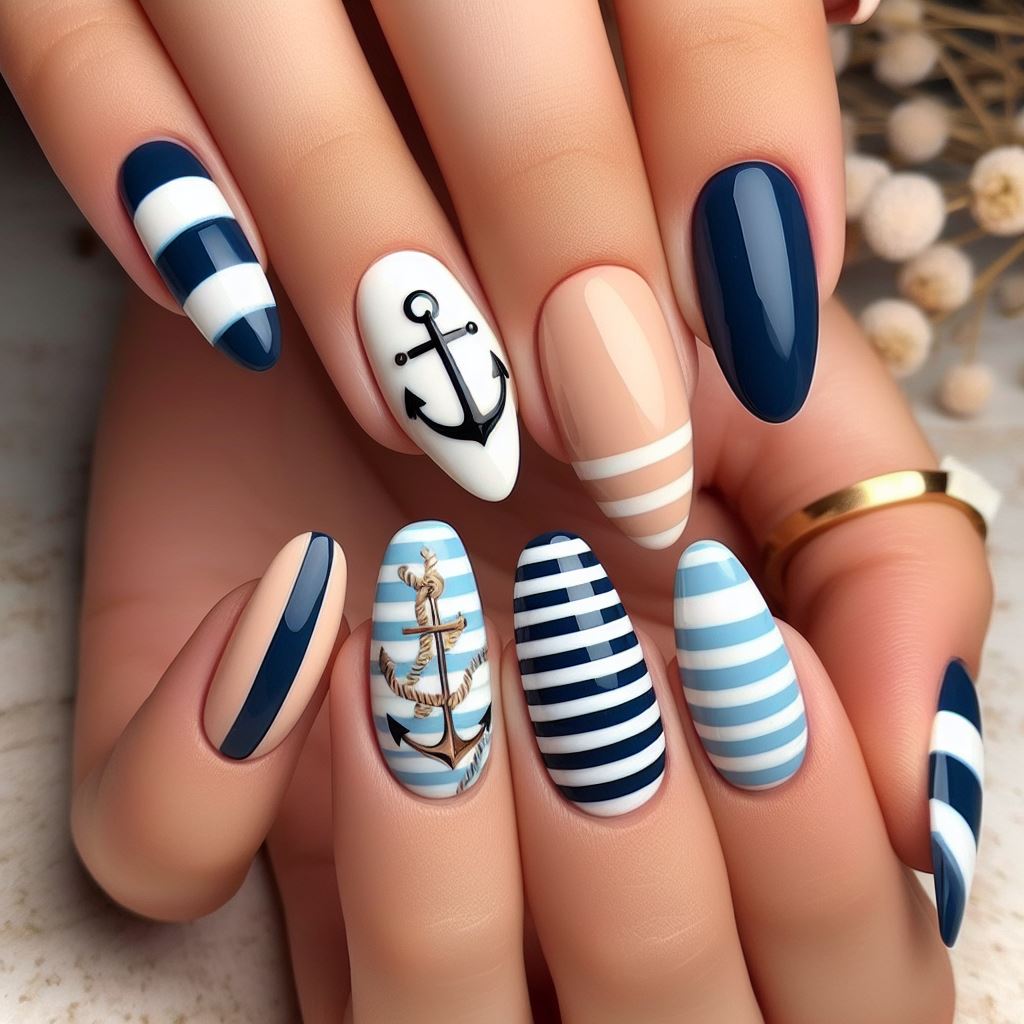 Nautical Stripes and Anchors Nails
