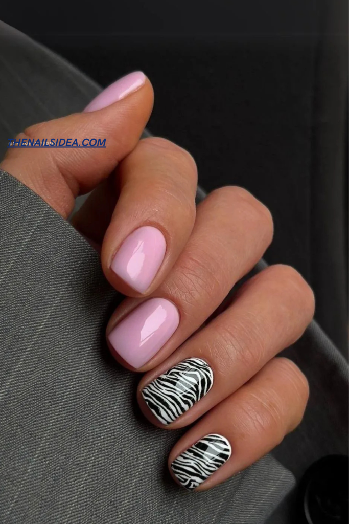 Pink mani with black and white zebra print