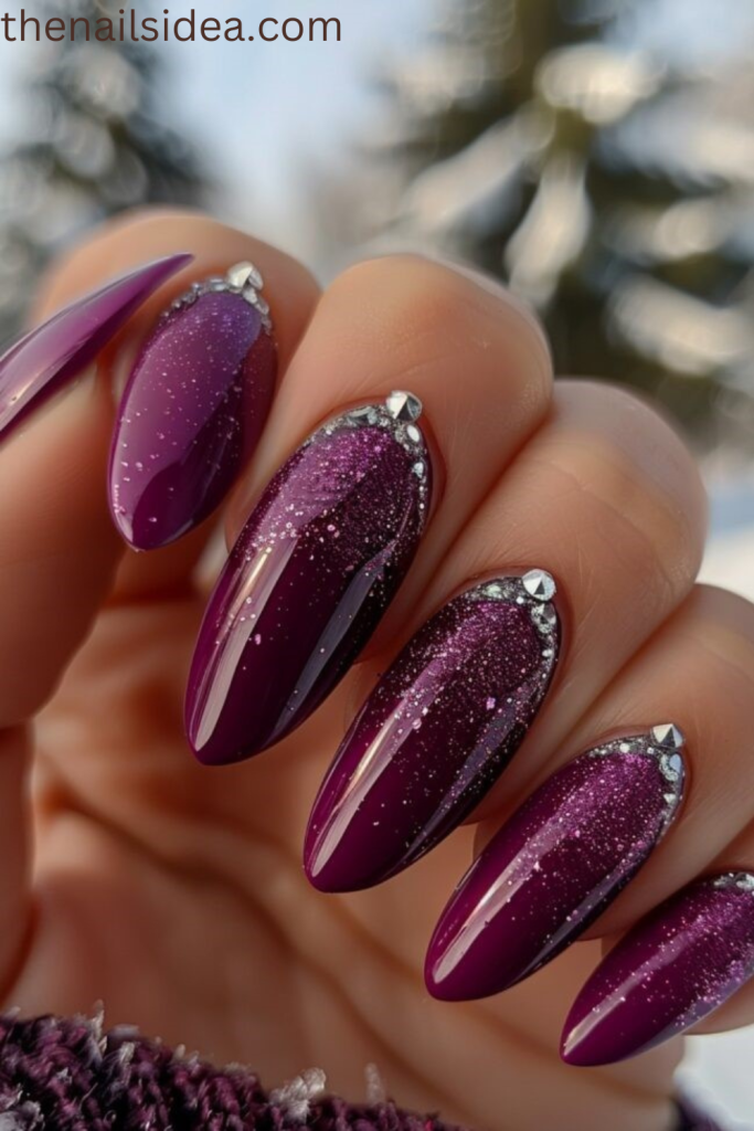 Glitter-Accented Purple Nails
