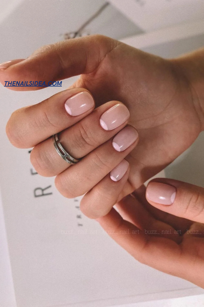 Nude Pink Nail with Soft Half white Moon Nails