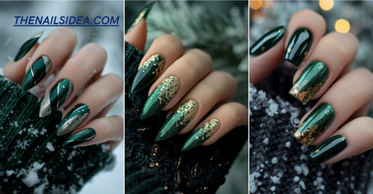 Emerald Green Winter Nails Art ideas