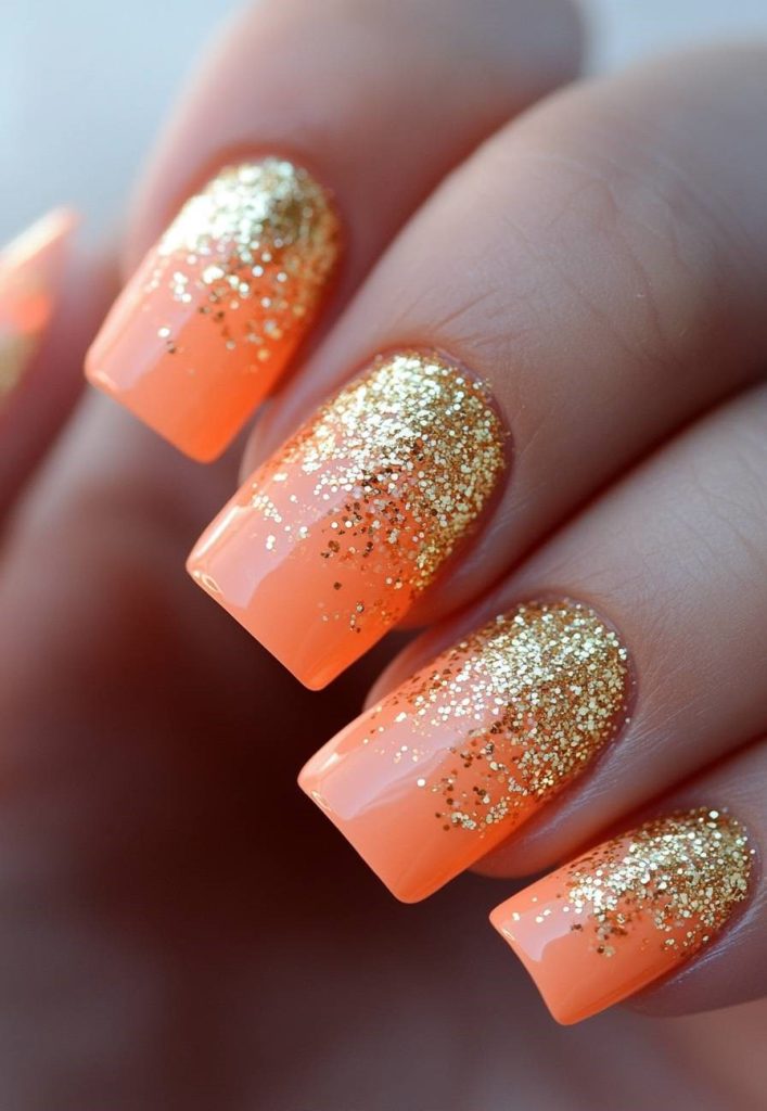 Orange Glitter Nails