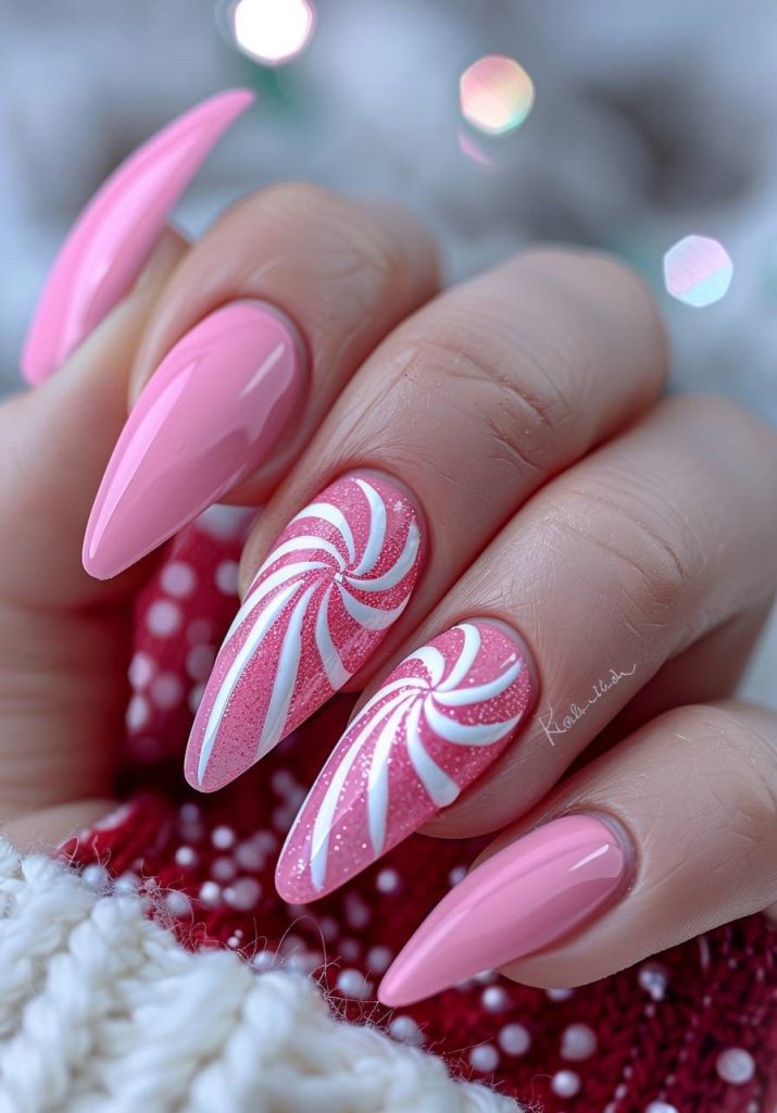 Peppermint Swirl Pink Nails
