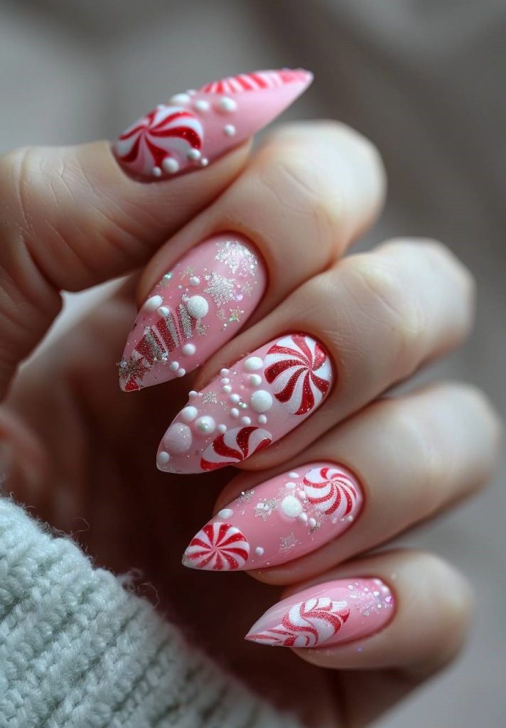 Pink Peppermint Candy Nails
