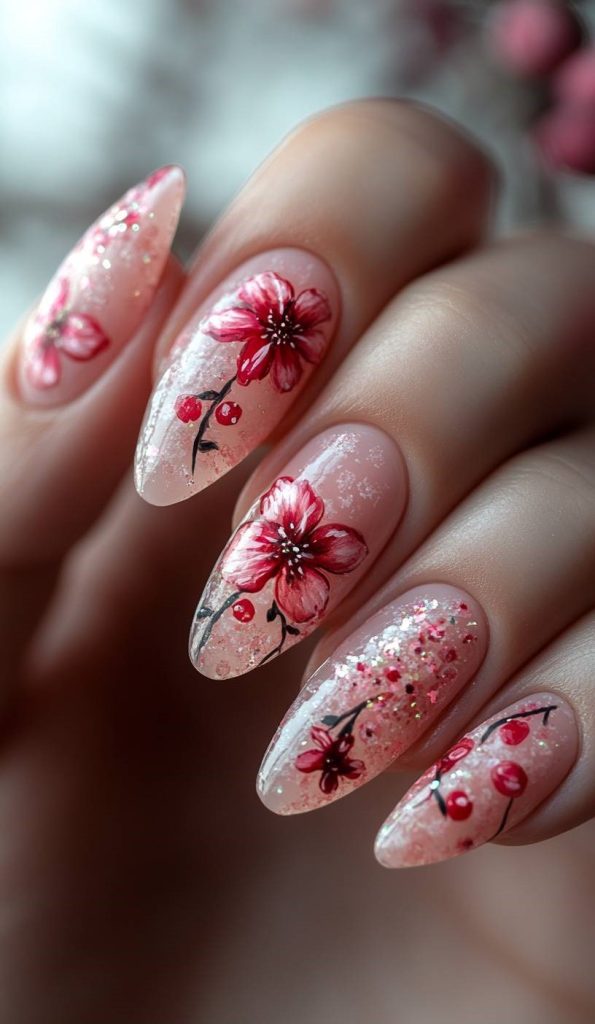 Floral Pink Blossom Nails