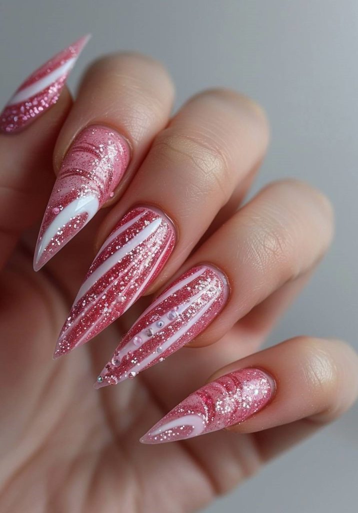 Pink and White Marble Nails
