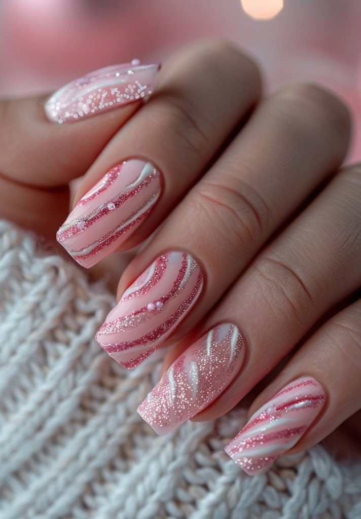 Delicate Pink with Snowy Swirls
