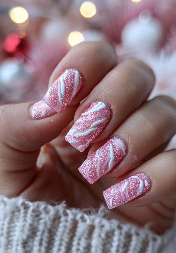 Shimmering Pink Candy Cane Pattern
