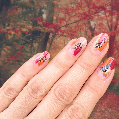 Abstract Fall Leaf Accent Nails
