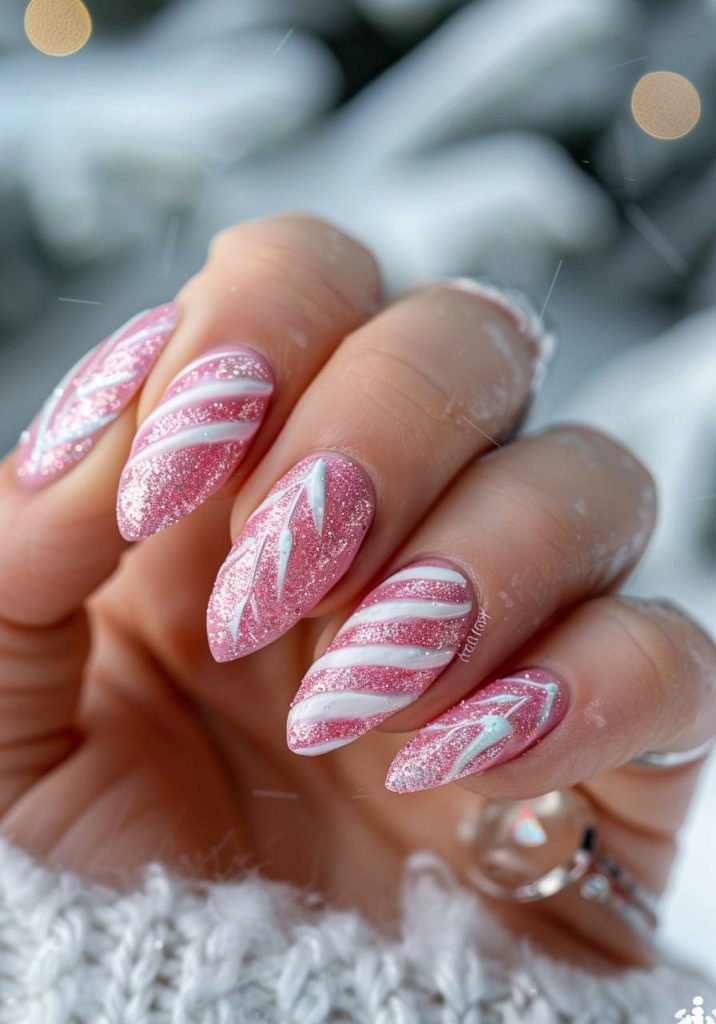 Frosted Pink Swirl Nails
