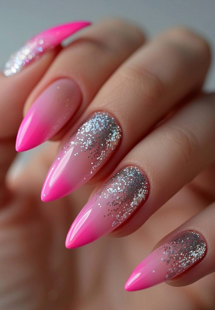 Hot Pink with Silver Glitter Fade
