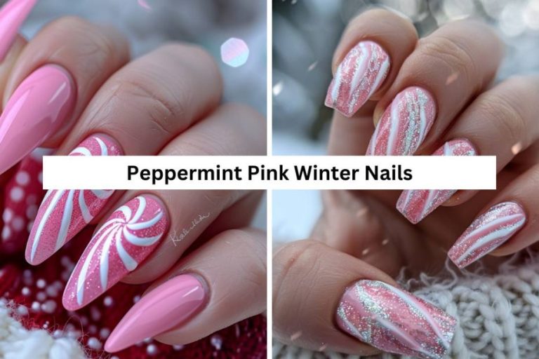 23 Peppermint Pink Winter Nails Art ideas and Designs