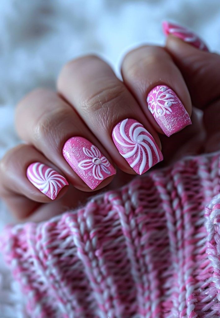 Pink Candy Cane Nail Art
