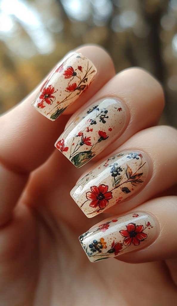 Nude Floral Nails
