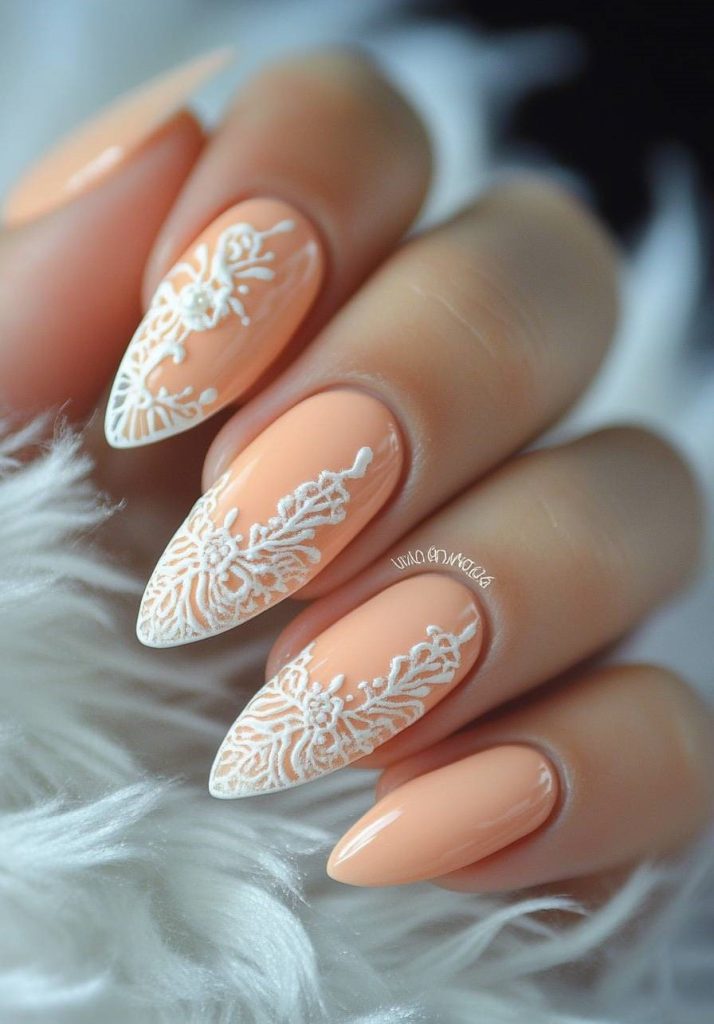 Nude and White Floral Tips
