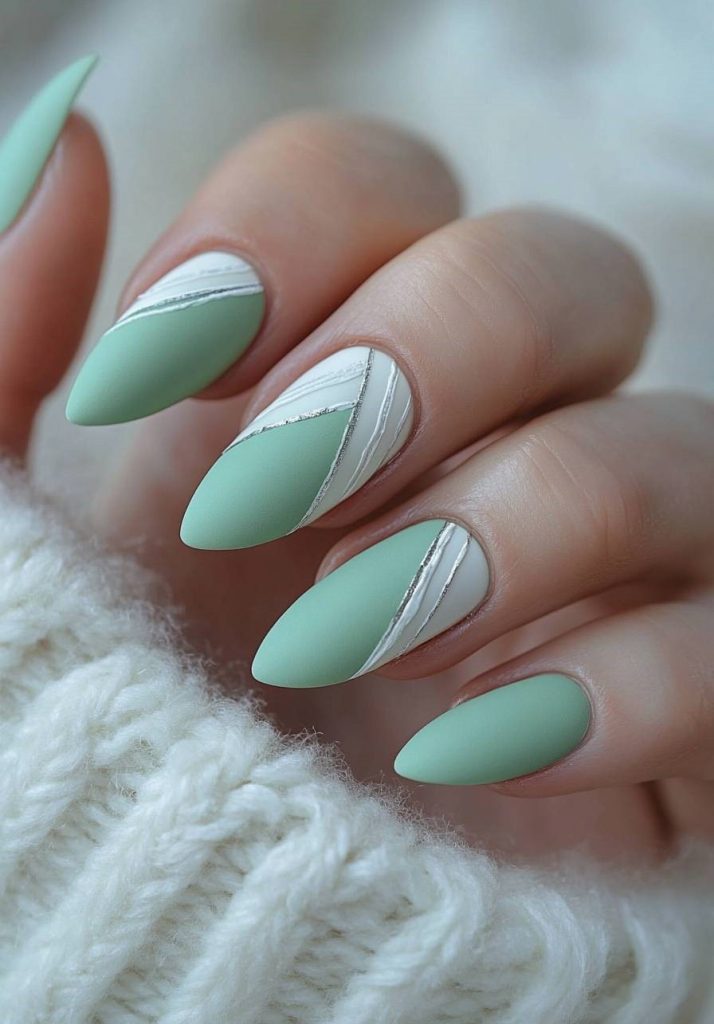  Mint Green Nails with Swirls
