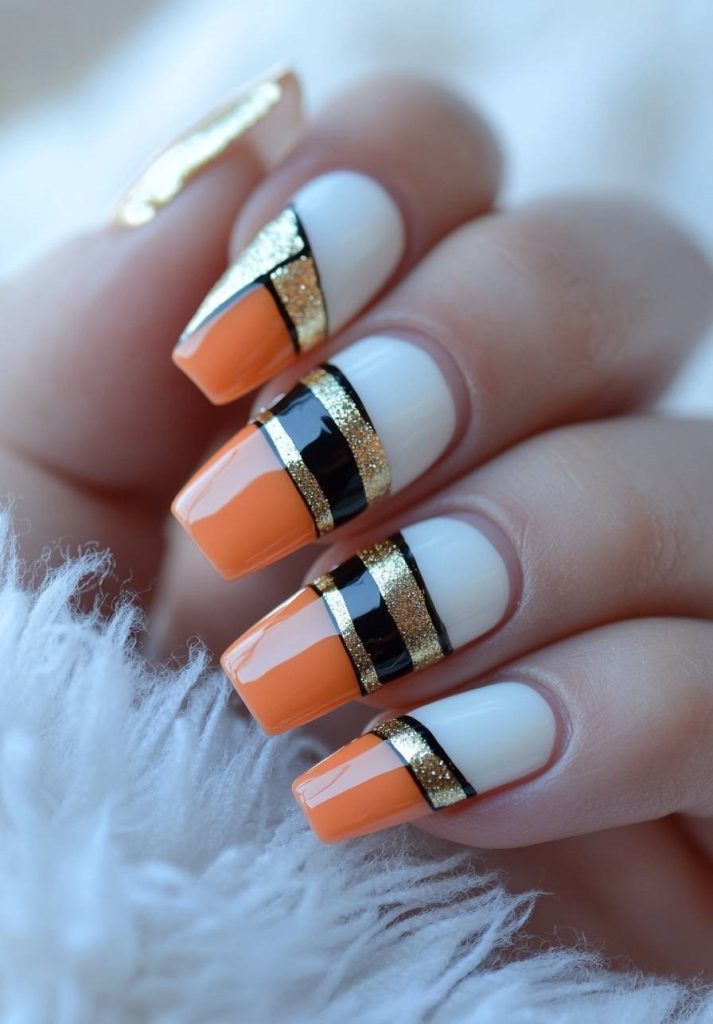 Orange and White Swirl Nails