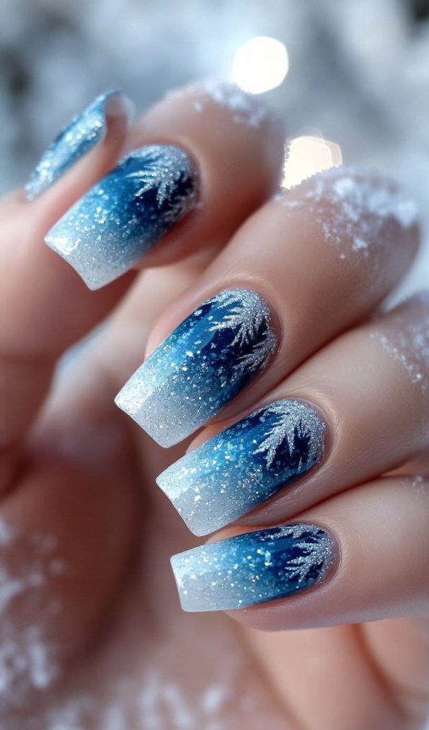 4. Frosted Gradient Christmas Nail
