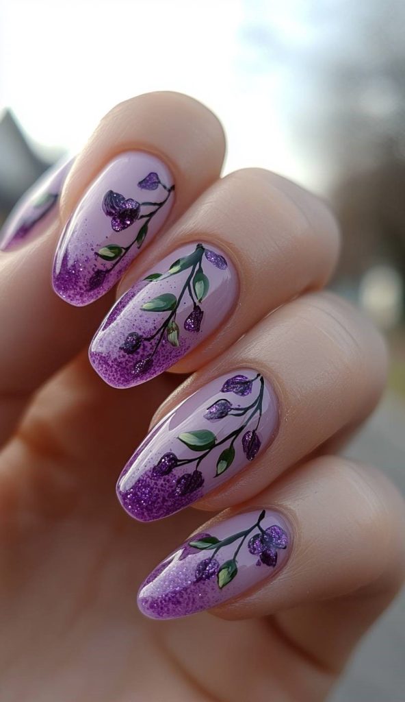 6. Purple Floral Art Nails
