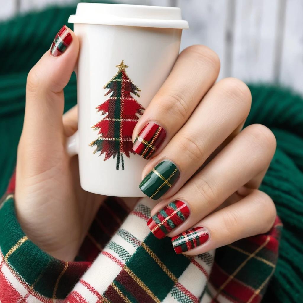 Festive Plaid Christmas Nails
