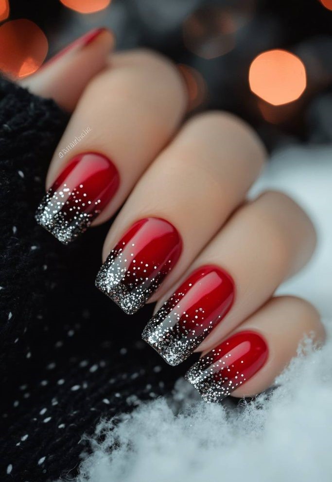 Red and Black Ombre Nails
