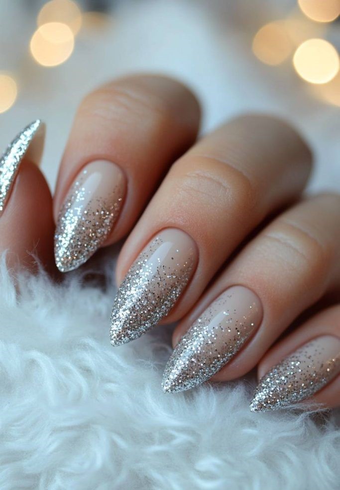 Frosted Glitter January Nails
