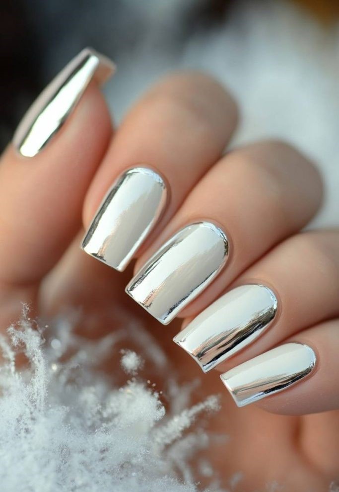 White Chrome January Nails
