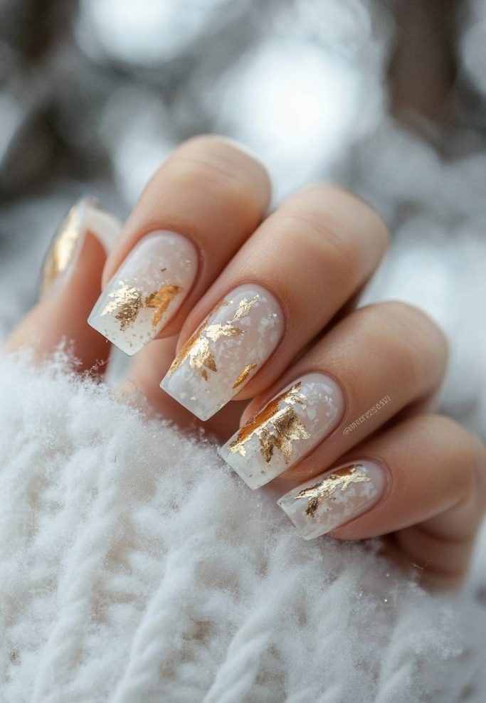 Gold Glitter Frost Nails
